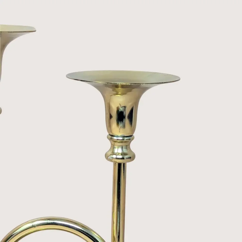 Vintage Gold Tone Metal Double Taper Candle Holde
